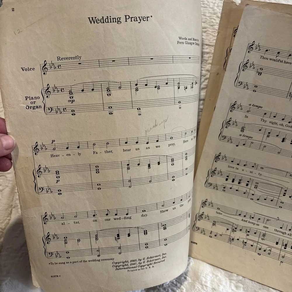 WEDDING PRAYER Sheet Music Fern Glasgow Dunlap Voice & Organ 1965  12m